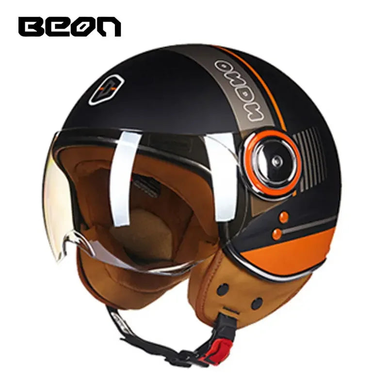 Beon Motorcycle Helmet ECE Certification Winter Warm Retro Half Cap Helmet Electric Vehicle Safety Helmet for All Seasons