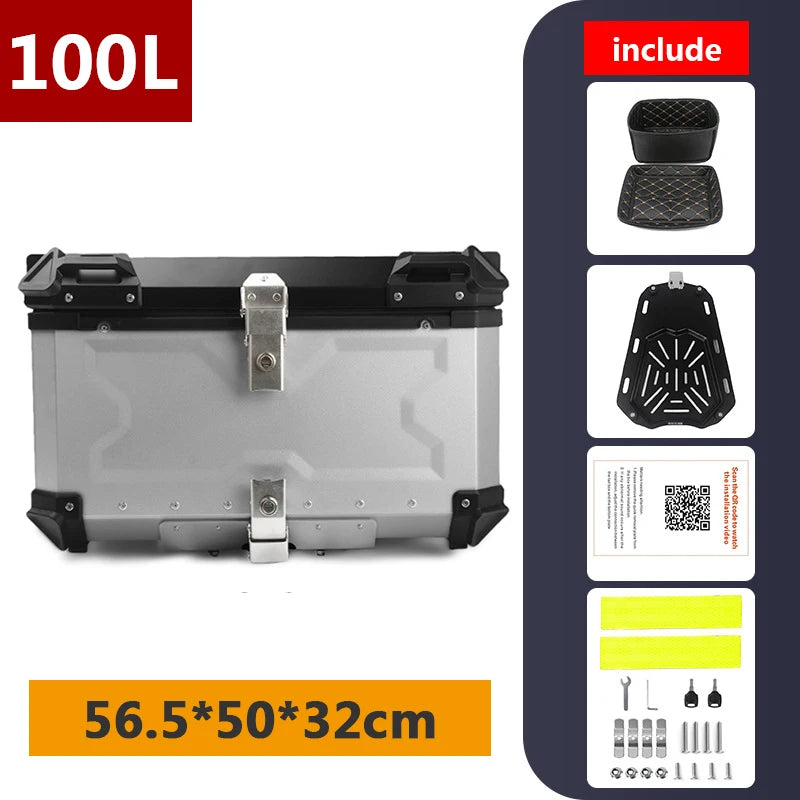 Aluminum Motorcycle Box 45L 55L 65L 80L Motorcycle Rear Luggage Box Helmet Travel Storage Case Moto Top Box Universal Waterproof