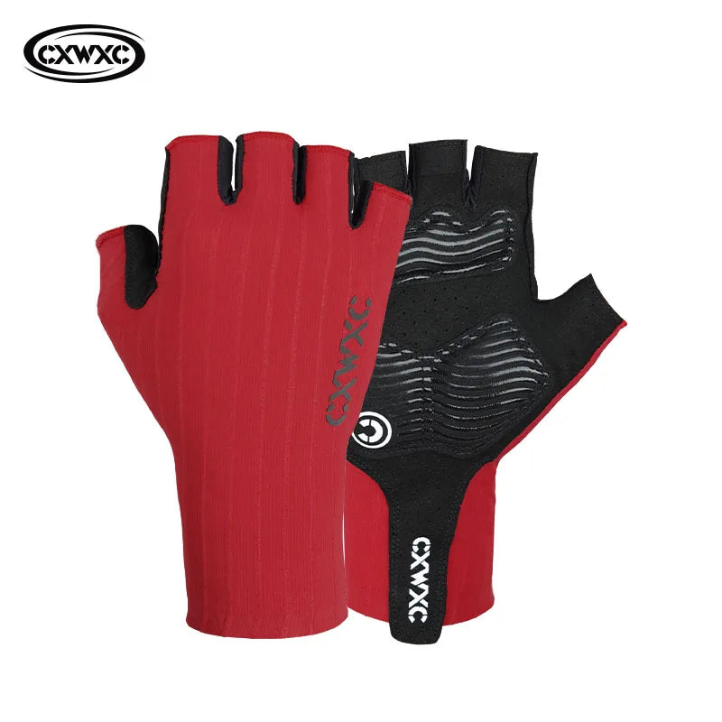 CXWXC Cycling Fingerless Gloves Bicycle Half Finger Gel Gloves Lycra Fabric Short Gloves Outdoor Sport Motorcycle Bike Mitten