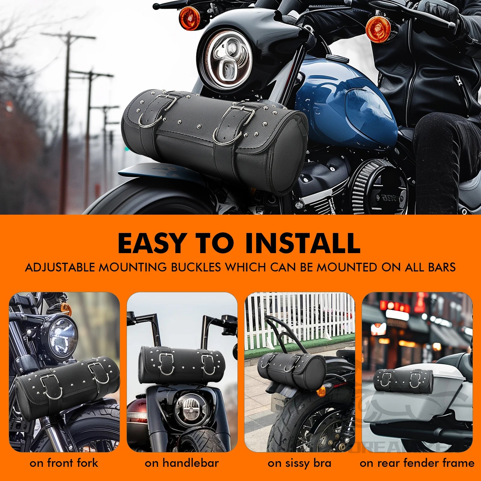 Motorcycle Front Fork Handlebar Bag Leather Waterproof Large Motor Saddlebags Bag Moto Luggage Capacity Storage Pouch Tank W4P2