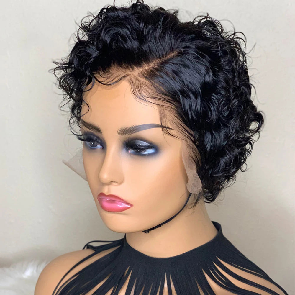 Short Pixie Cut Curly 13*4*1 Lace Front Human Hair Wig For Women  Brazilian Remy Hair Wig