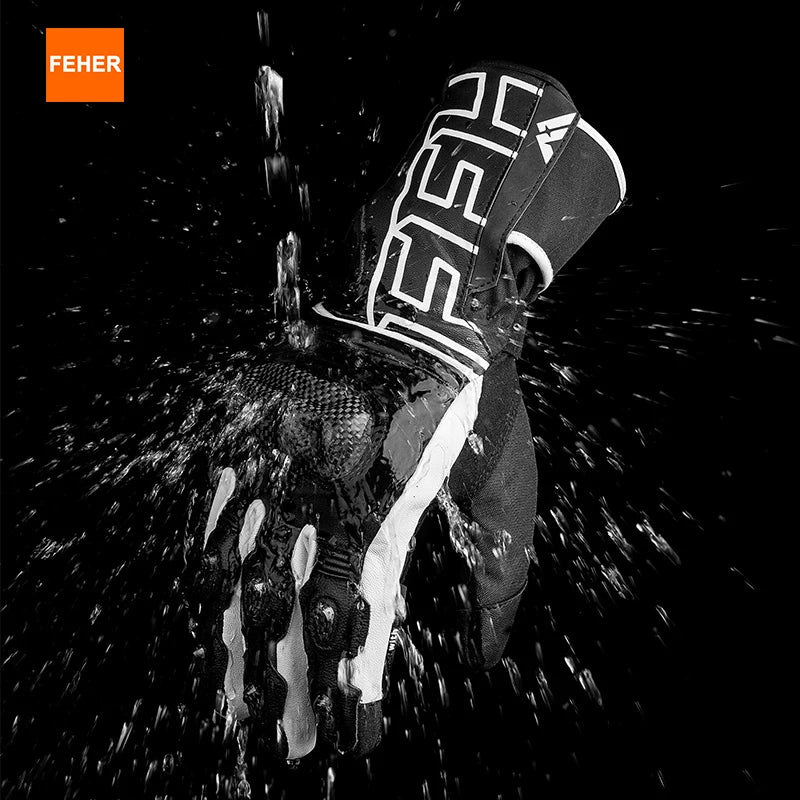 FEHER Winter Motorcycle Riding Gloves Waterproof Touchscreen Leather Keep Warm Finger Joint Carbon Fiber Design Motorbike Gloves
