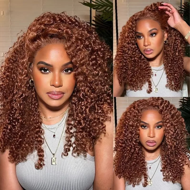 Heyju Invisible Strap HD 360 Lace Front Wigs Human Hair Chocolate Brown Curly 360 Full Lace Drawstring Human Hair Glueless Wigs
