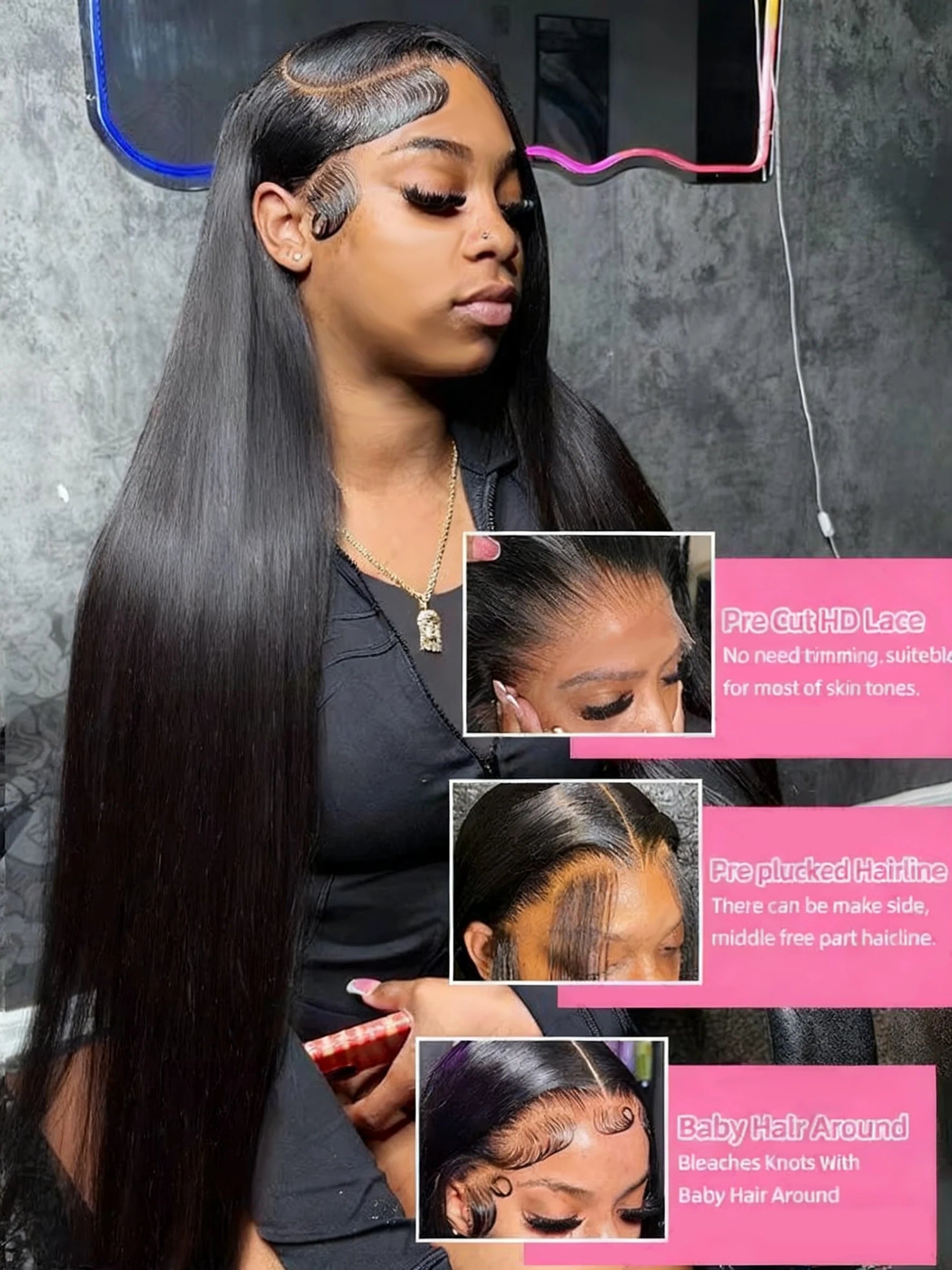 Lakeisha Wigs Human Hair Brazilian 13x6 Bone Straight HD Lace Frontal Wig Preplucked Lace Front With Baby Hair For Black Women