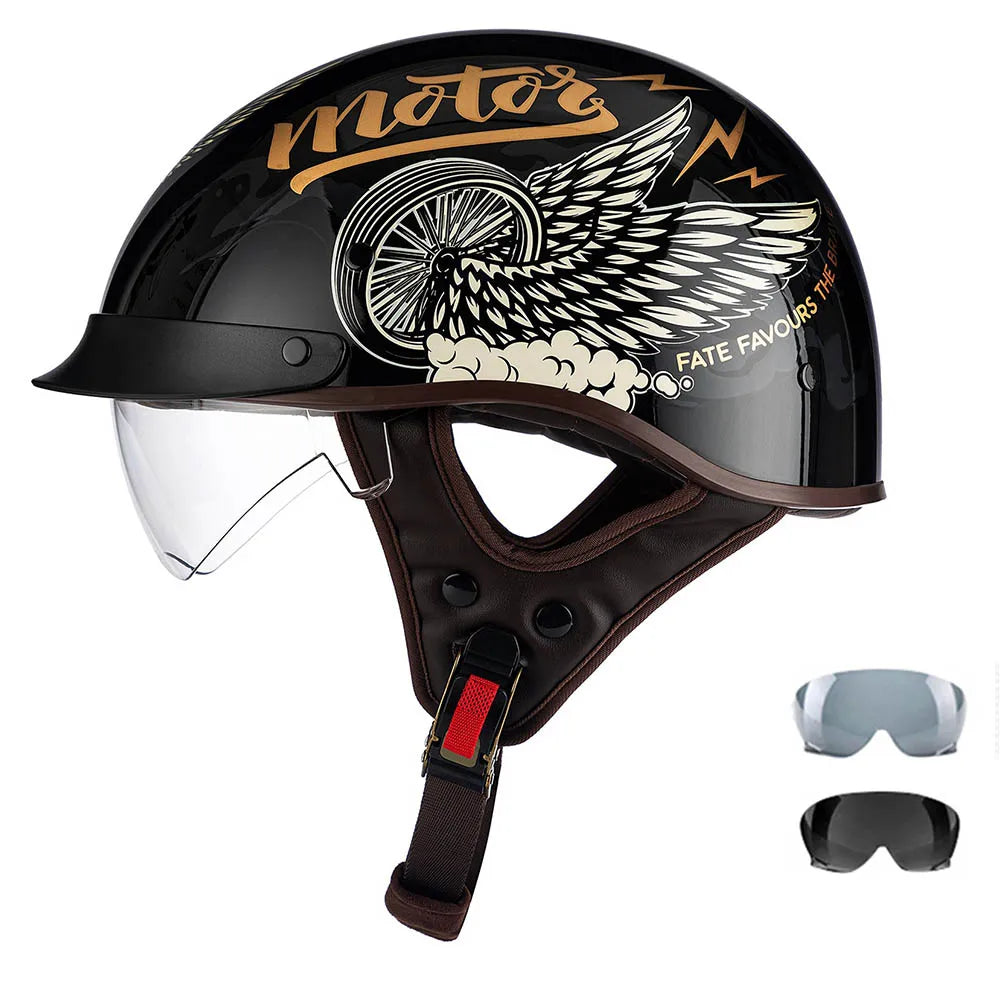 Motorcycle Half Helmet Four Seasons Helmet Summer Sunscreen Retro Fashion Helmet Men and Women Cycling Helemt ABS material