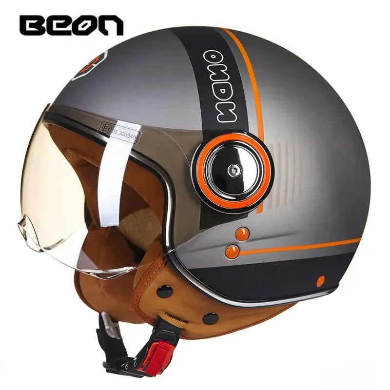 Beon Motorcycle Helmet ECE Certification Winter Warm Retro Half Cap Helmet Electric Vehicle Safety Helmet for All Seasons
