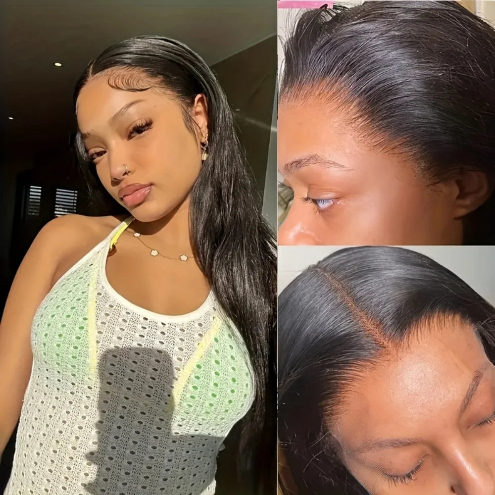 300% Density 360 Lace Front Wigs with Invisible Drawstring Straight Human Hair Wig Brazilian Hair HD Lace Frontal Wigs for Women