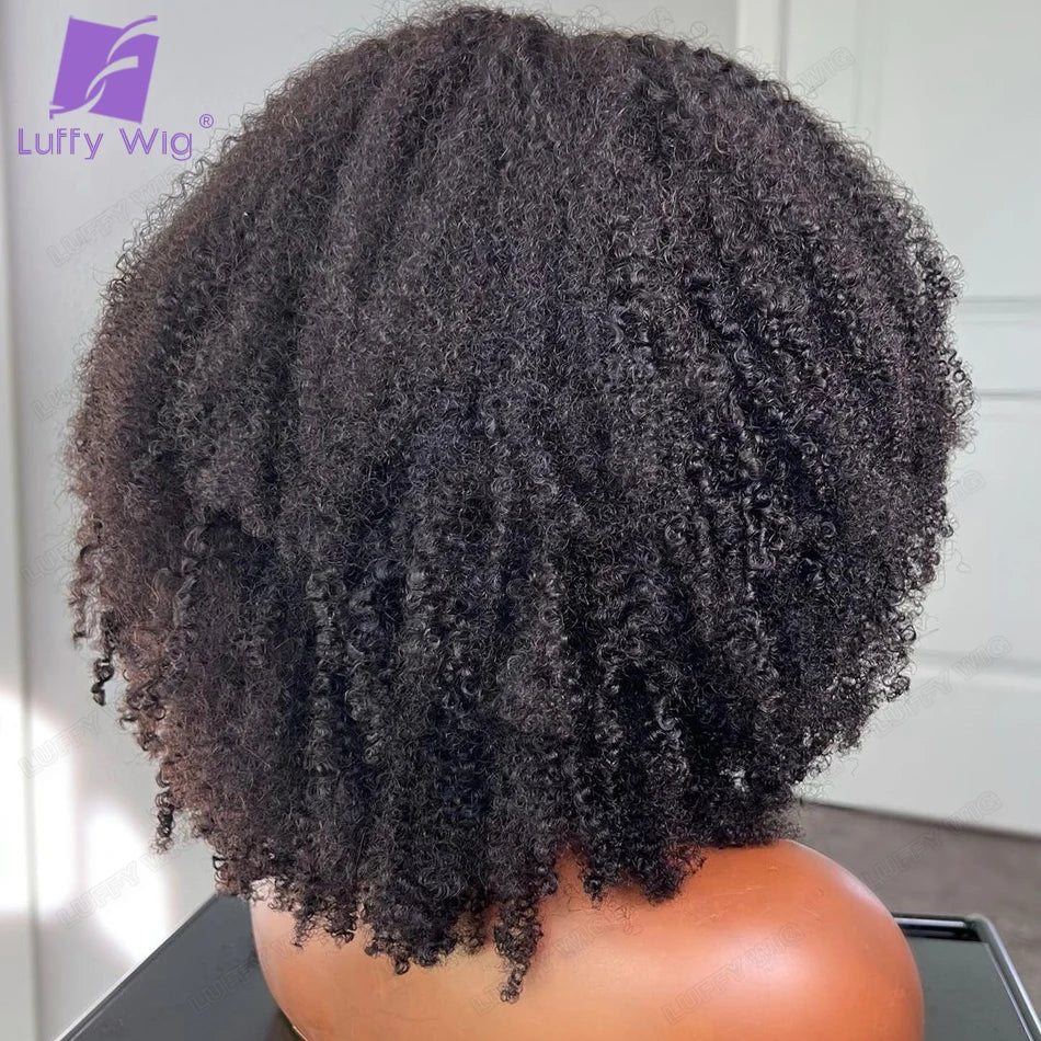 Short Curly Human Hair Wigs with Bangs Brazilian Afro Kinky Curly Wig Scalp Base Top Full Machine Made Wig with Bangs for Women