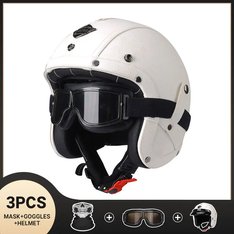 DOT Approved Vintage Leather Motorcycle Helmet Retro Open Face Chopper Casque Capacete Motorbike De Moto Masculino Casco Moto