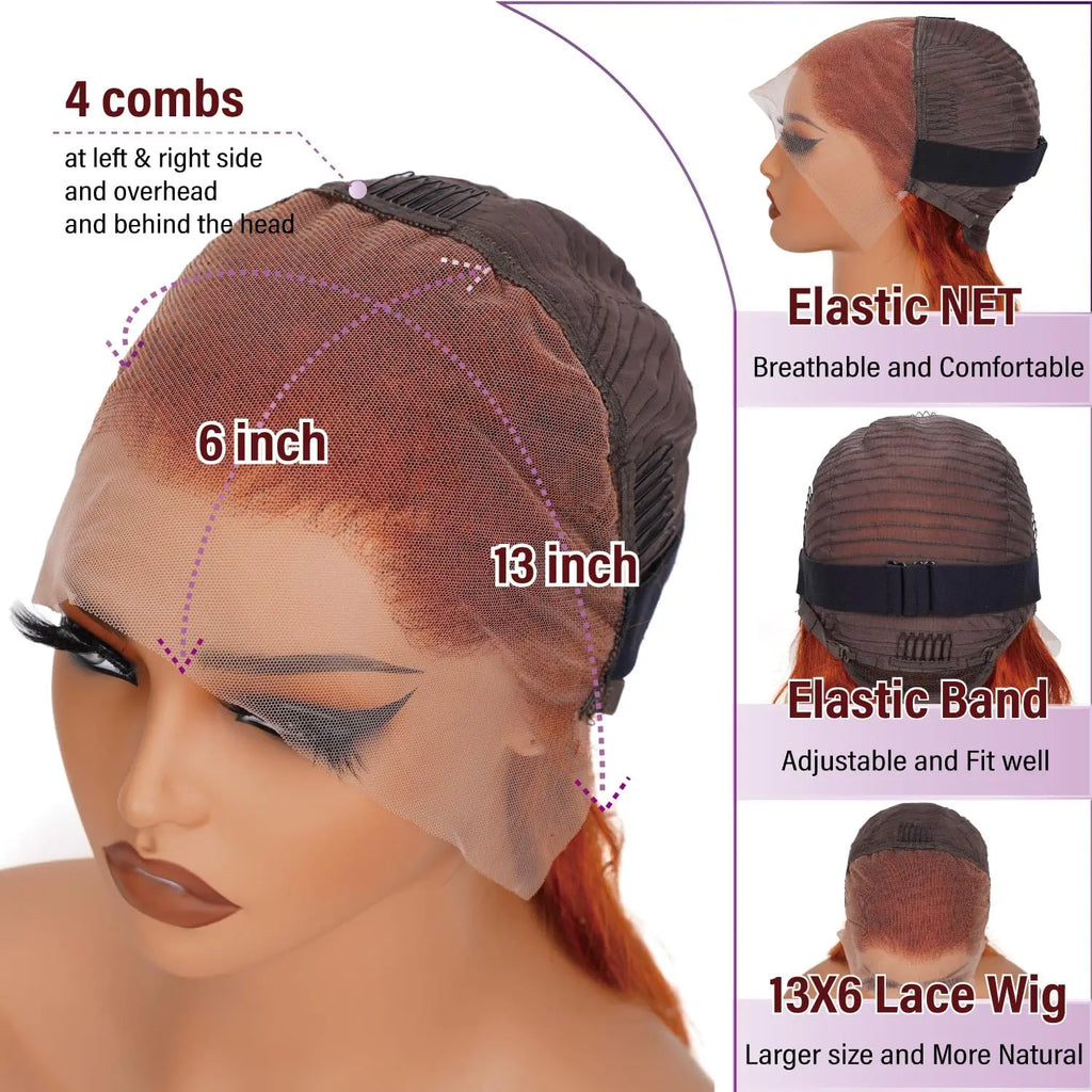 Ginger Body Wave Hd Lace Wig 13x6 Human Hair 250 Density Colored Brazilian Pre Plucke 13x6 Hd Lace Real Human Hair Wig For Women