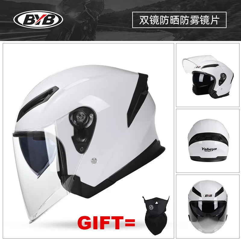 Free Gift Motorcycle Helmet Half Face DOT Motorbike Helmet Electric Safety Double Visor Dual  Lens Helmet Moto Casque For Adults