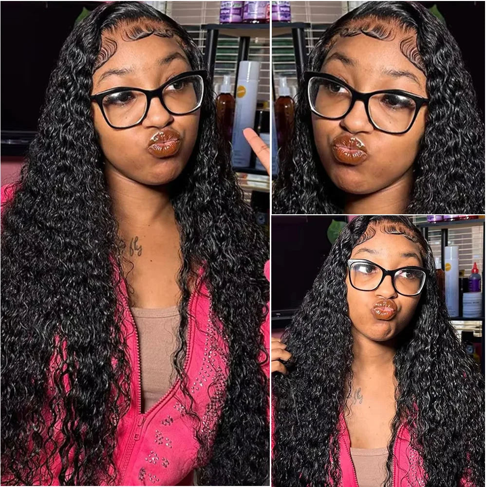 Deep Wave 13x6 HD Lace Frontal Human Hair Wig 200 Density Water Curly Transpare 360 Full Lace Front Wigs For Women 30 40 Inch