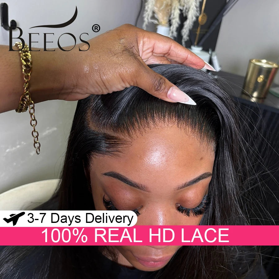 250% 13x4 HD Transparent Lace Frontal Human Hair Wigs Silky Straight Pre Plucked 100% Human Hair Melt Skins Brazilian Remy Hair