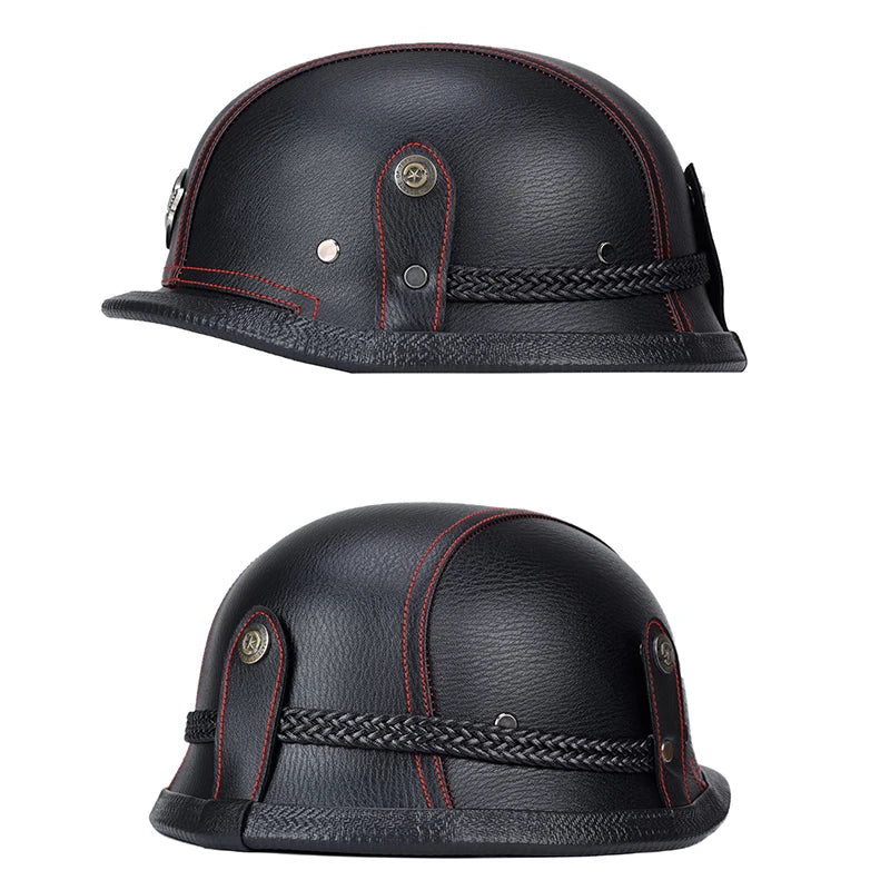 Factory Price Motorcycle German Style Leather Half Face Helmet DOT Approved Cap1/2 Shell Helmets+Goggles Open-Face Casque