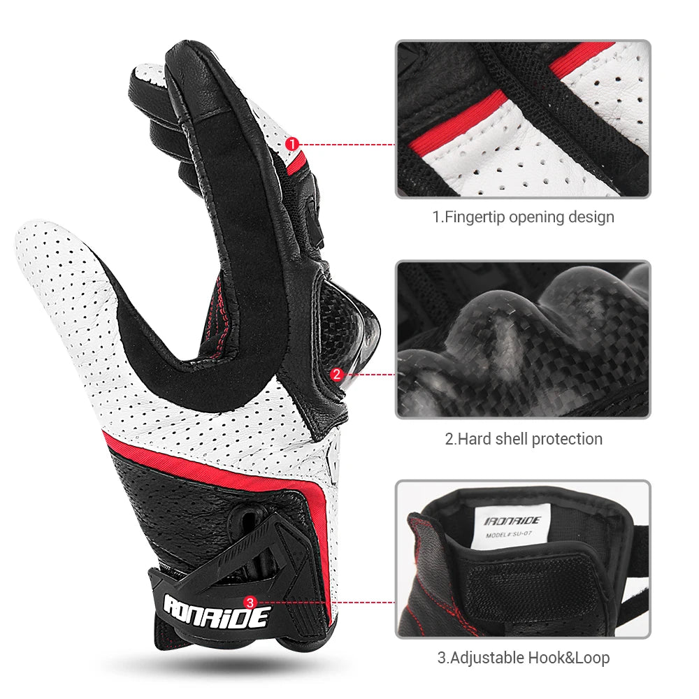 Men Carbon Fiber Motorcycle Gloves Cowhide Leather Moto Motorbike Motocross Gloves Anti-slip Protective Gear
