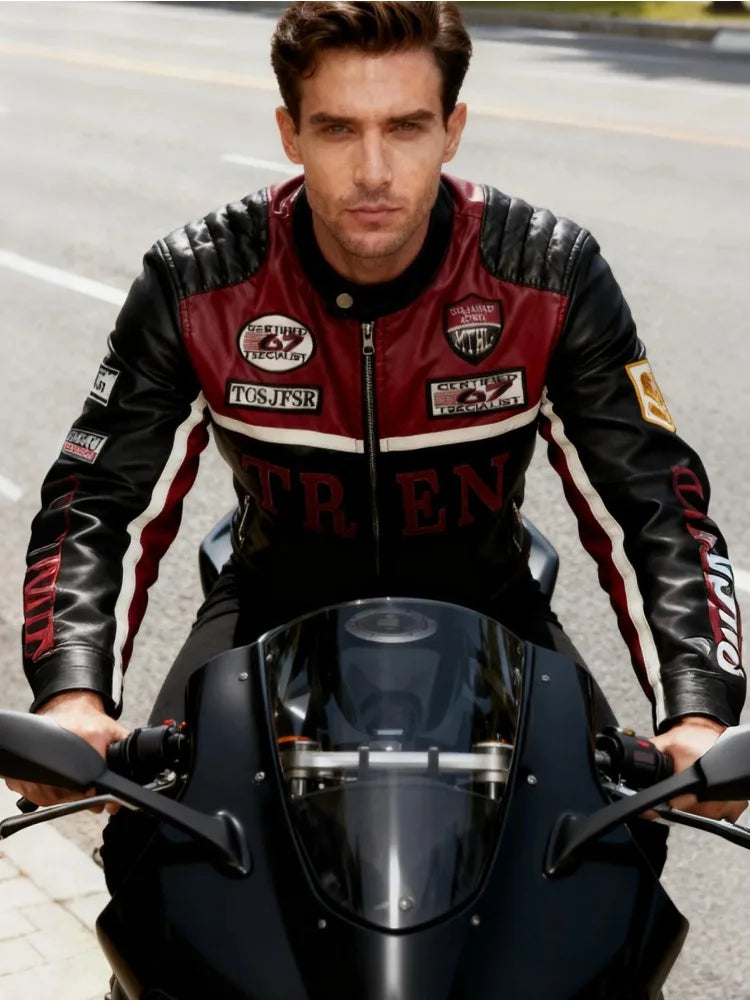 Faux Leather Racing Jacket Oversized Motorcycle Biker Racer Jackets Streetwear Unisex
