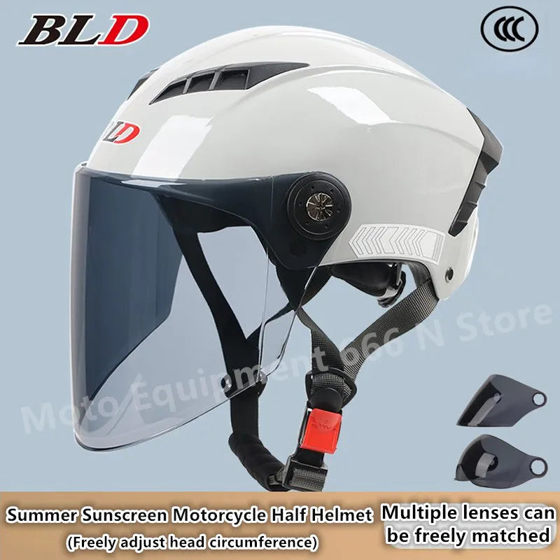 BLD Electric Vehicle Helmet Women's Summer Sunscreen Motorcycle Half Helmet Men's Four Seasons Safety Helmet casco moto