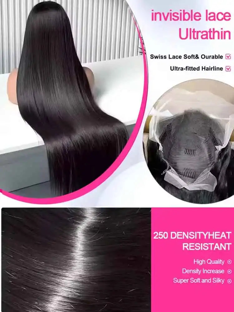 40 42 Inch Bone Straight Human Hair Wigs 13x6 HD Transparent Lace Frontal Wigs Glueless Straight Lace Front Human Hair Wigs