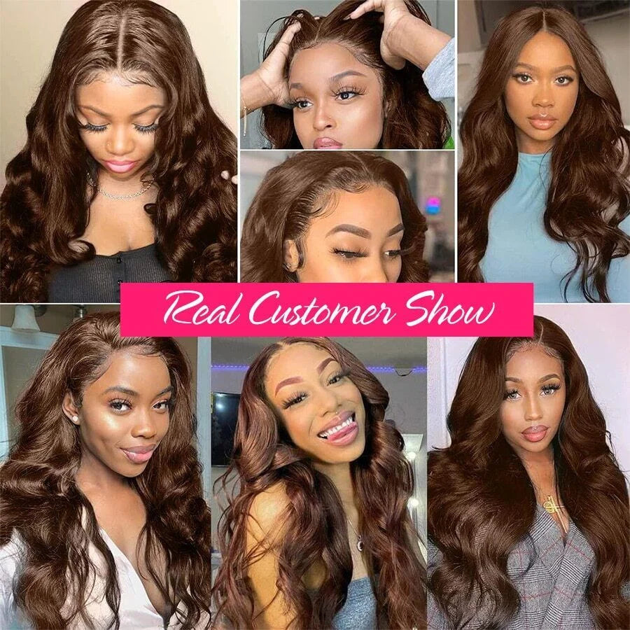 Transparent 30 Inch Chocolate Brown Colored Lace Front Wig Body Wave 13X4 13X6 Lace Frontal Human Hair Wigs For Women