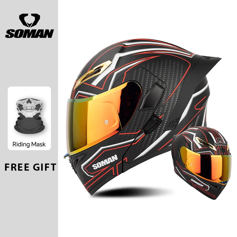 Unisex DOT Approved Dual Visor Flip Up Motorcycle Helmets Racing Full Face Helmet Double Lens Modular Riding Flip-up Helmet