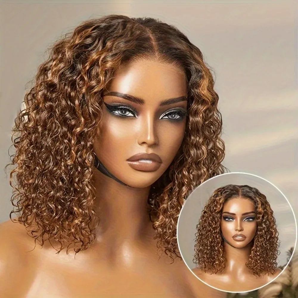 250% Density Omber Deep Wave Human Hair Wig 13x4 HD Lace Pre-Plucked Wet Wave Bob Wig Natural Look for Daily & Special Occasions