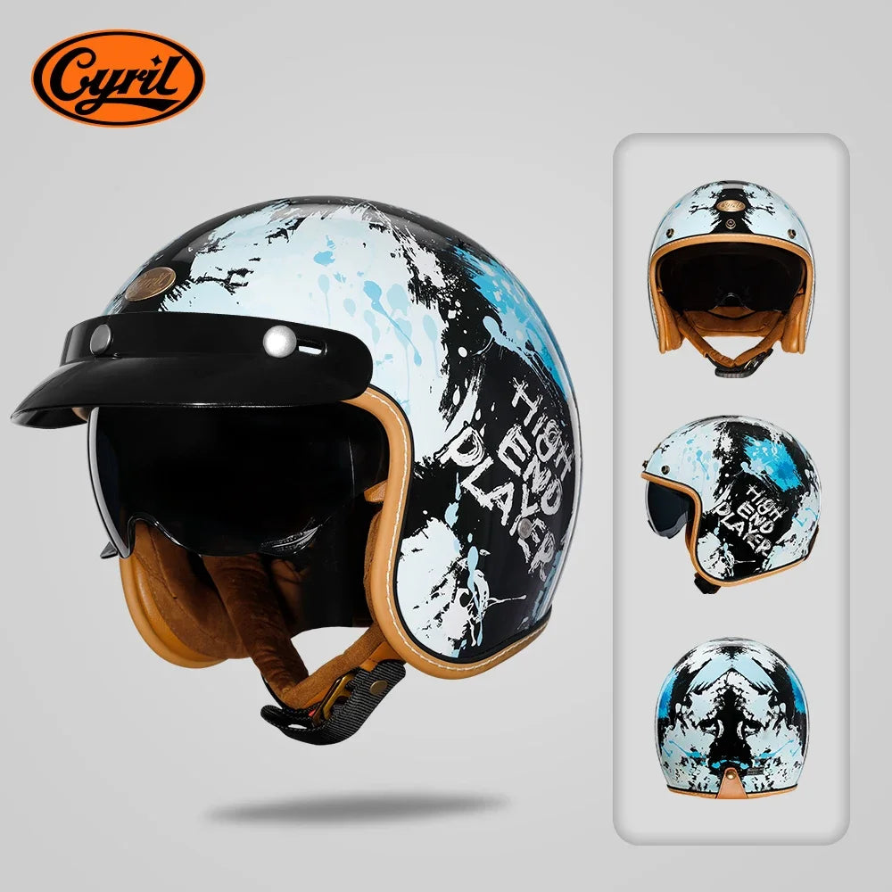 Retro 3/4 Open Face Half Motorcycle Helmet CYRIL B206 Lightweight Adult Vantage Jet Helmet for Men Women DOT ECE Approved