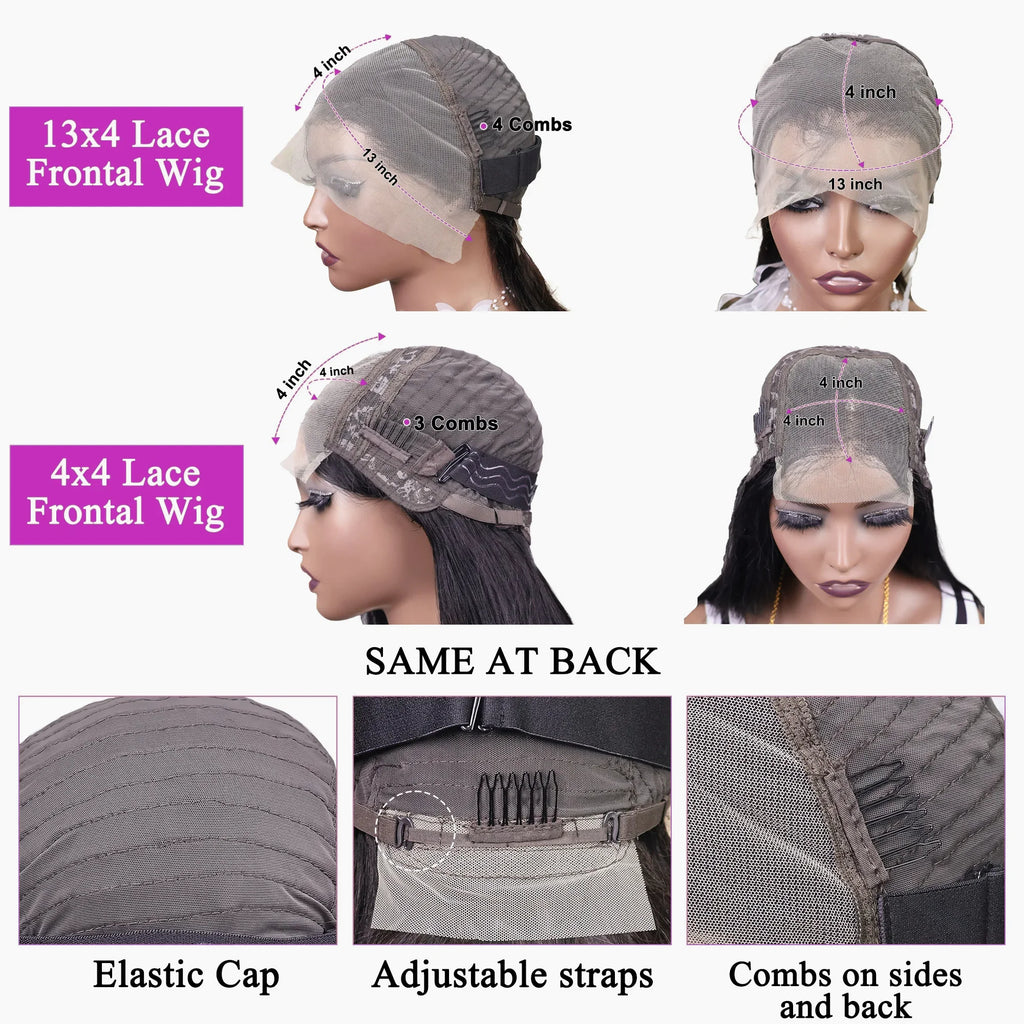 13x4 Straight Lace Frontal Bob Wig Pre Plucked 4x4 Human Hair Wigs Brazilian Remy Bone Straight Short Bob Wig For Women 14 Inch