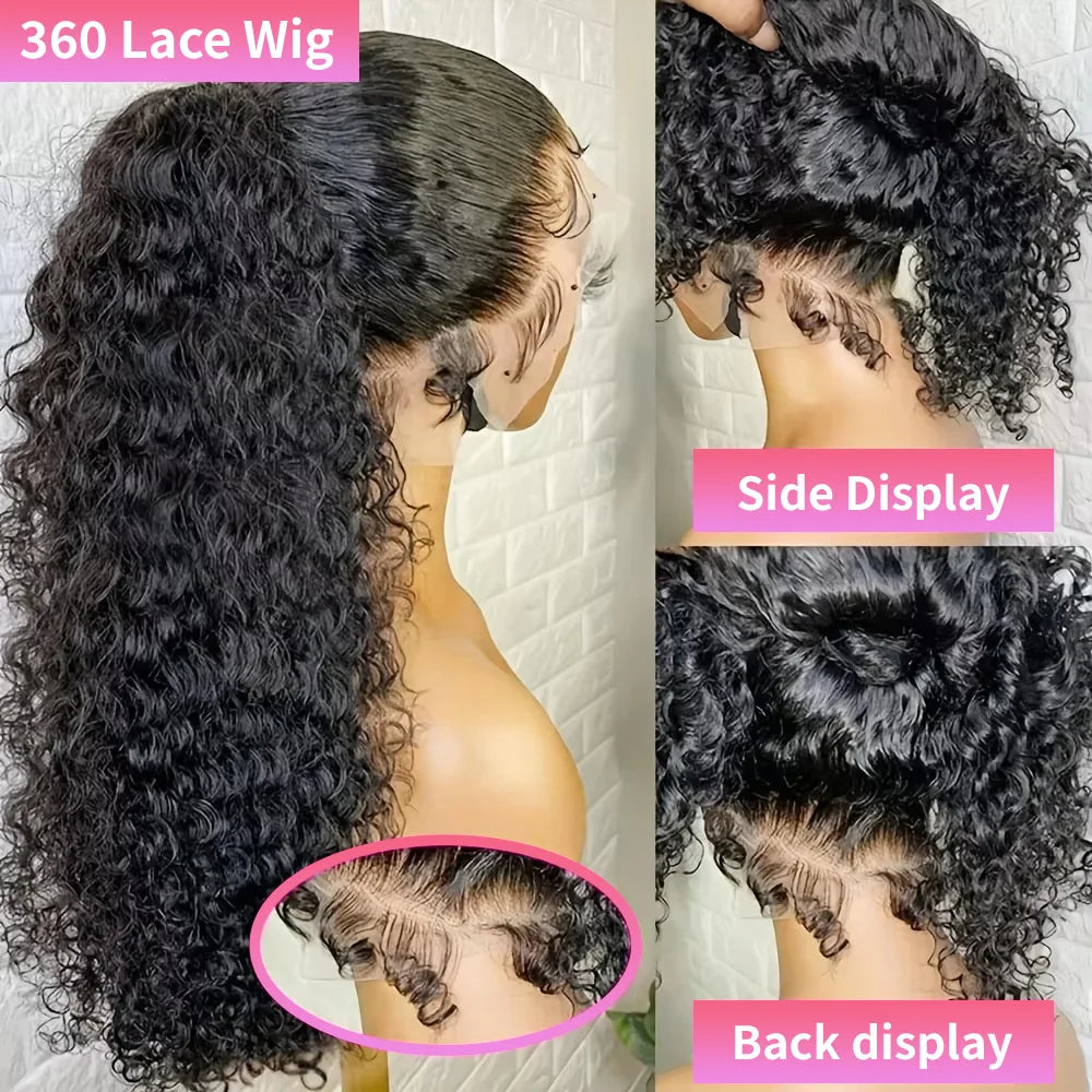 220%Density Human Hair Deep Wave 13x4 13x6 Lace Frontal with Pre-Plucked Hairline Women's 360 HD Lace Front Glueless Curly Wig