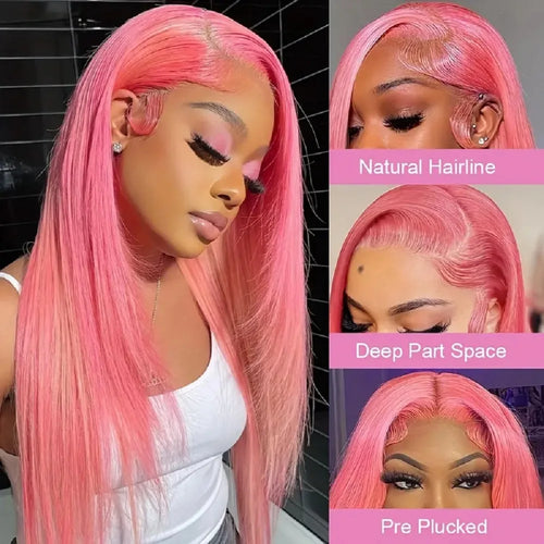 13X4 13X6 Hd Lace Frontal Wigs 200 Density Pink Straight Human Hair Wigs 32 Inch Brazilian Transparent Lace Front wig Preplucked