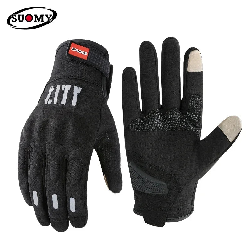 Autumn Winter Warm Windproof Men Women Ultra Thin SUOMY Motorcycle Riding Gloves Comfortable Anti-fall Black/Pink Moto Gloves
