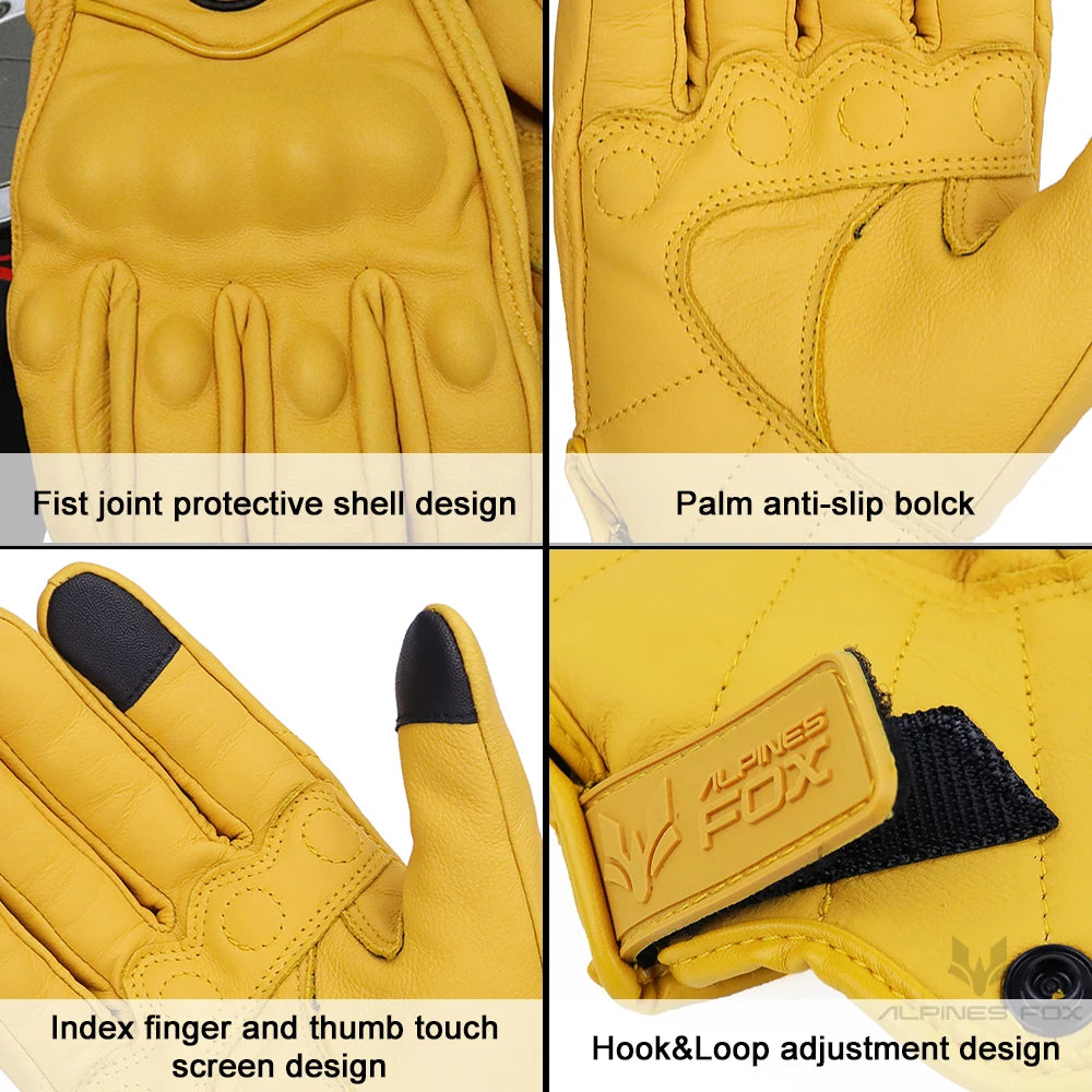 Retro Pursuit Perforated Real Leather Motorcycle Gloves Summer Moto Motocross Breathable Motorbike Gloves Protective Gears