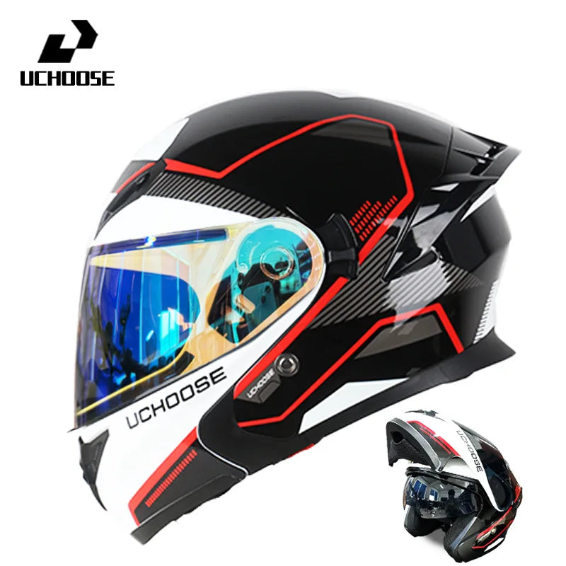 Motorcycle Helmet Dual Lens Cross-section Helmet Outdoor Cycling Flip Up Helmet Capacete Casco Moto with Bluetooth Headphones