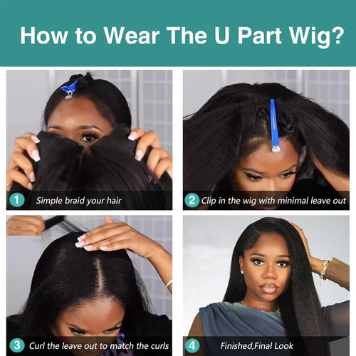 200% Density V Part Wig Kinky Straight Human Hair Wig Natural Black Kinky Straight V Part Wig Human Hair For Black Women 30 Inch