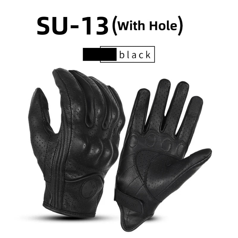 Retro Leather Motorcycle Gloves Riding Anti-fall Moto Gloves Classic Pink/Yellow/Black Leather Breathable Summer Gloves