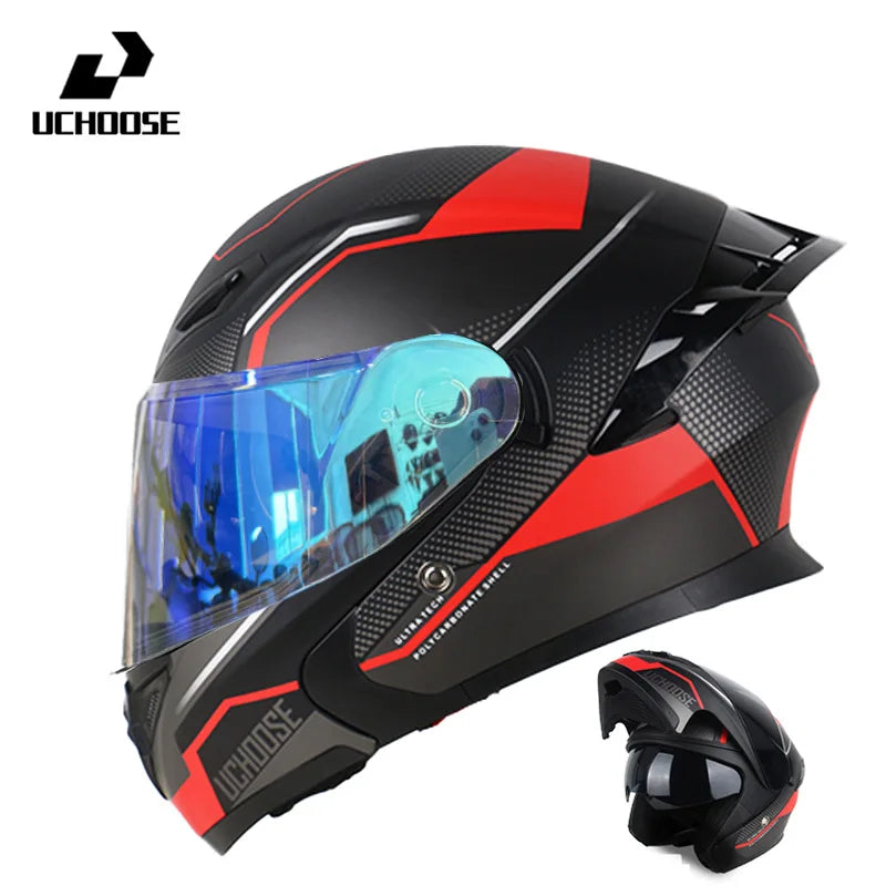 Motorcycle Helmet Dual Lens Cross-section Helmet Outdoor Cycling Flip Up Helmet Capacete Casco Moto with Bluetooth Headphones