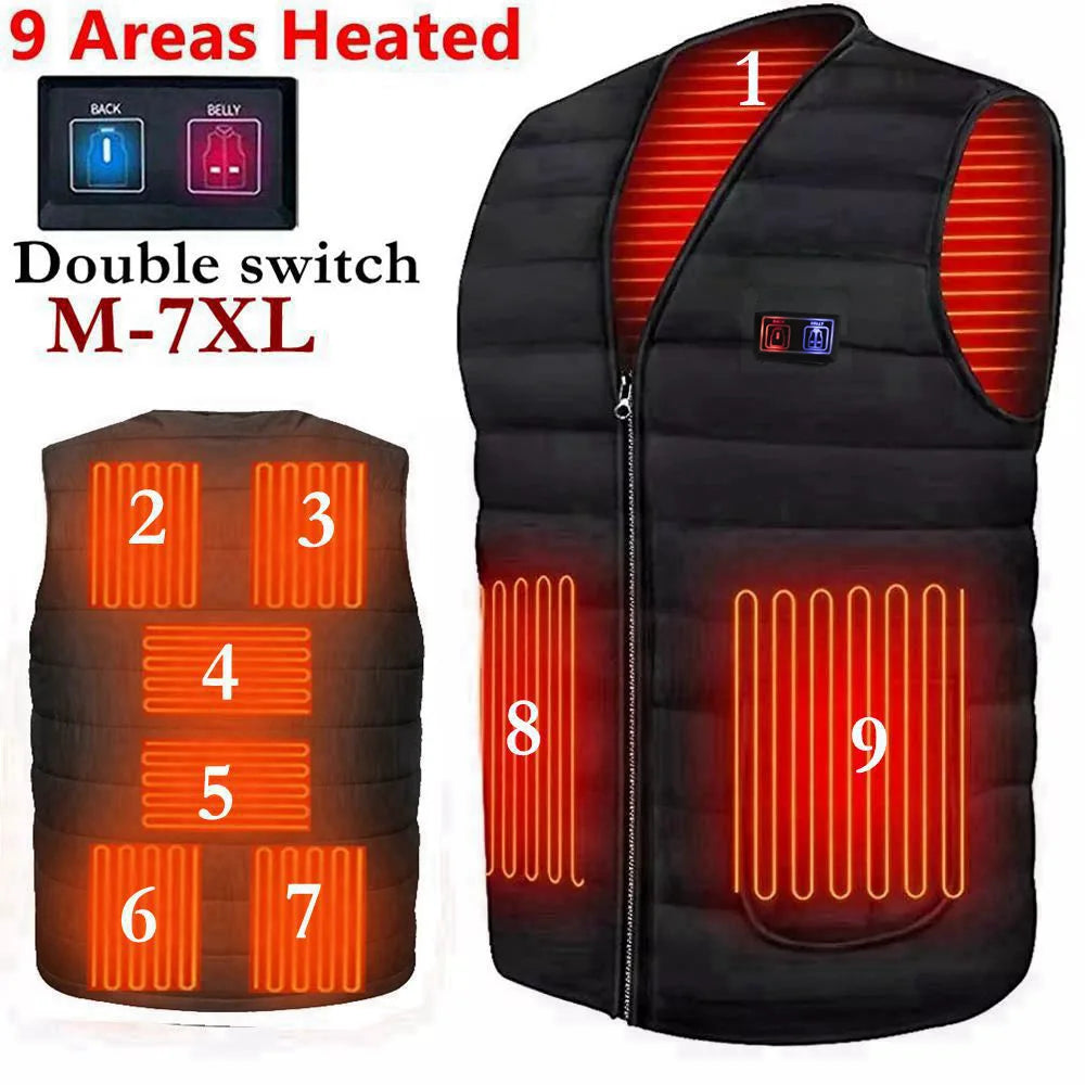 Men Motorcycle Rider Heated Vest  Autumn winter Smart heating Cotton Vest Heated V neck vest Women Outdoor Vest Winter Warm vest