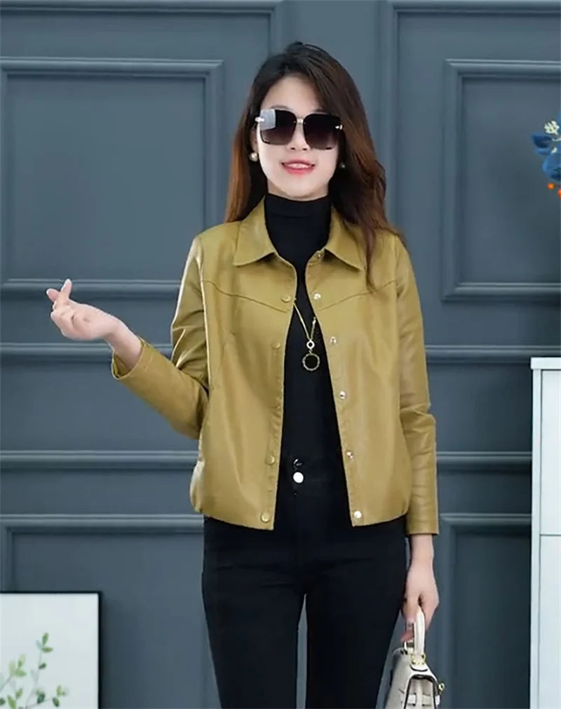 Fashion Short Leather Jacket Female Motorcycle Clothing 2026 New Spring Autumn Coat Korean Version Loose Casual Outerwear Top