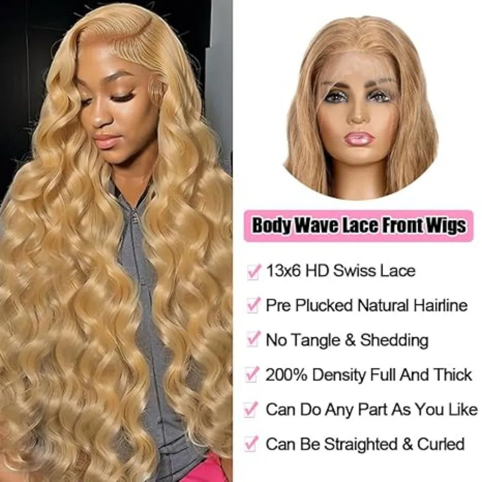 Body Wave Human Hair Wigs 13x4 Human Hair Quality 13x6 Hd Lace Frontal Wigs 250 Density #27 Honey Blonde Lace Front Colored Wigs