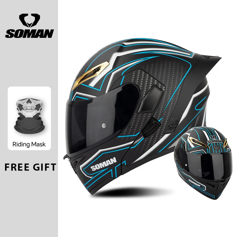 Unisex DOT Approved Dual Visor Flip Up Motorcycle Helmets Racing Full Face Helmet Double Lens Modular Riding Flip-up Helmet