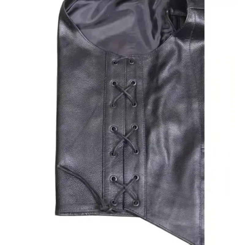 Men's Punk Style Denim Vest with Side Lace Details, Perfect for Party and Motorcycle Riding
