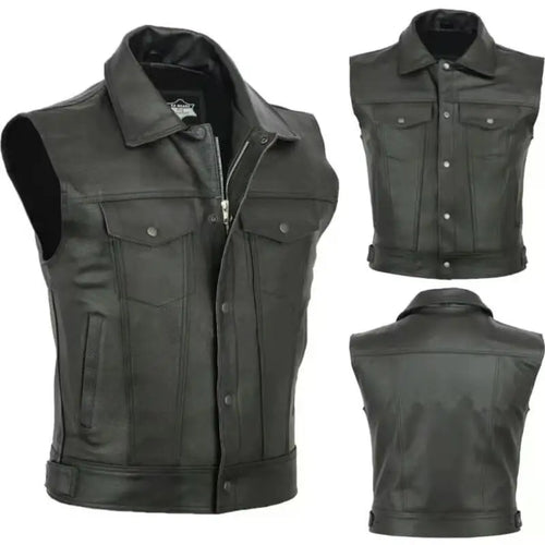 2024 New Wish Color Motorcycle Punk Style Stand Collar Leather Vest Team Special P65 Menswear Fashion Autumn Collection