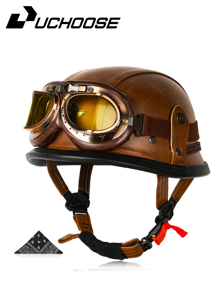 Motorcycle Half Helmet German Leather Vintage Helmet Casco Moto Motorcycle Open Face Helmet Biker Pilot