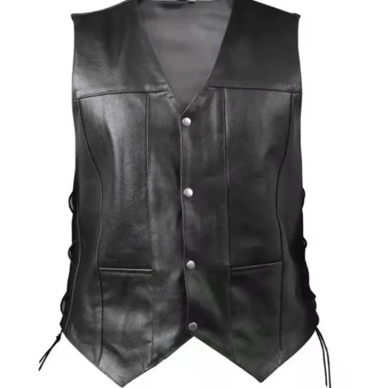 Men's Punk Style Denim Vest with Side Lace Details, Perfect for Party and Motorcycle Riding