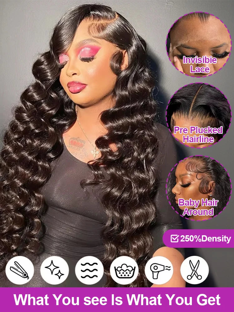 40 Inch HD Loose Deep Wave 13x6 Lace Front Human Hair Wigs Brazilian Curly Water Wavy 13x4 360 Lace Frontal Wigs For Women 250%