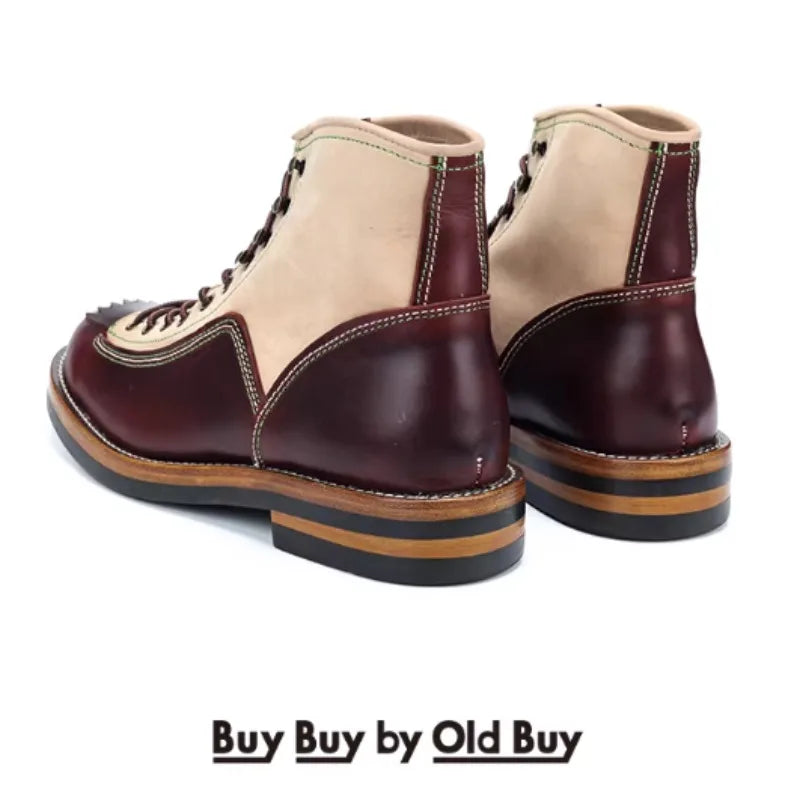 HOT New Arrival! Vintage Motorcycle Boots Casual Men Ankle Boots Cowhide Leather Shoes Wedge Tooling Desert Boots Moto Shoes