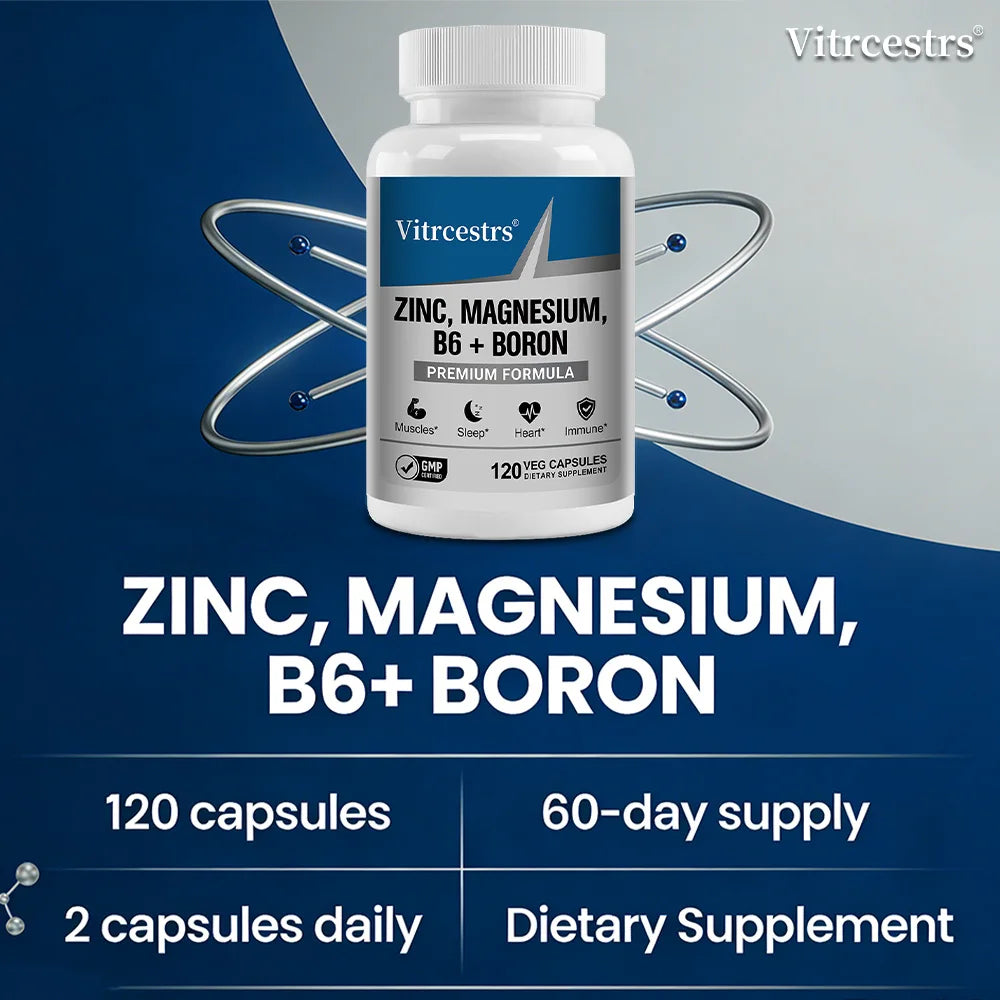 Magnesium Complex Capsules - boron/L-Threonate + Zinc D3 B6, High Absorption, Muscle Bone Brain Sleep Health, Anxiety Relief