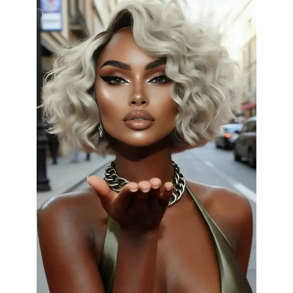 Body Wave 4/27 Color Short Bob Wig Ombre Highlight 13x4 Lace Front Wigs Brown Honey Blonde Human Hair Preplucked Bob 180 Density