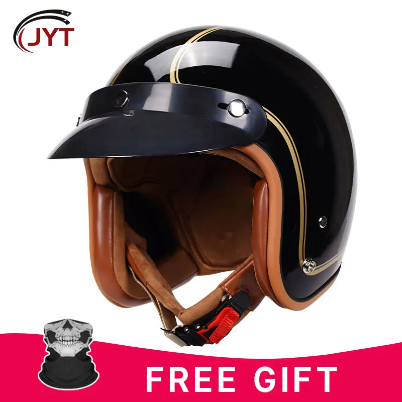 DOT Retro Open Face Motorcycle Low Profile Helmets 3/4 Half Helmet Vintage Four Seasons Unisex for Adult Men Women for Motocross