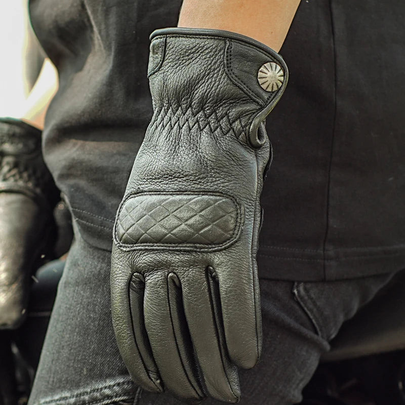 UGLYBROS Retro Motorcycle Riding Gloves for Men Women Full Finger Touchscreen Genuine Leather Racing Gloves Driving Motorbike