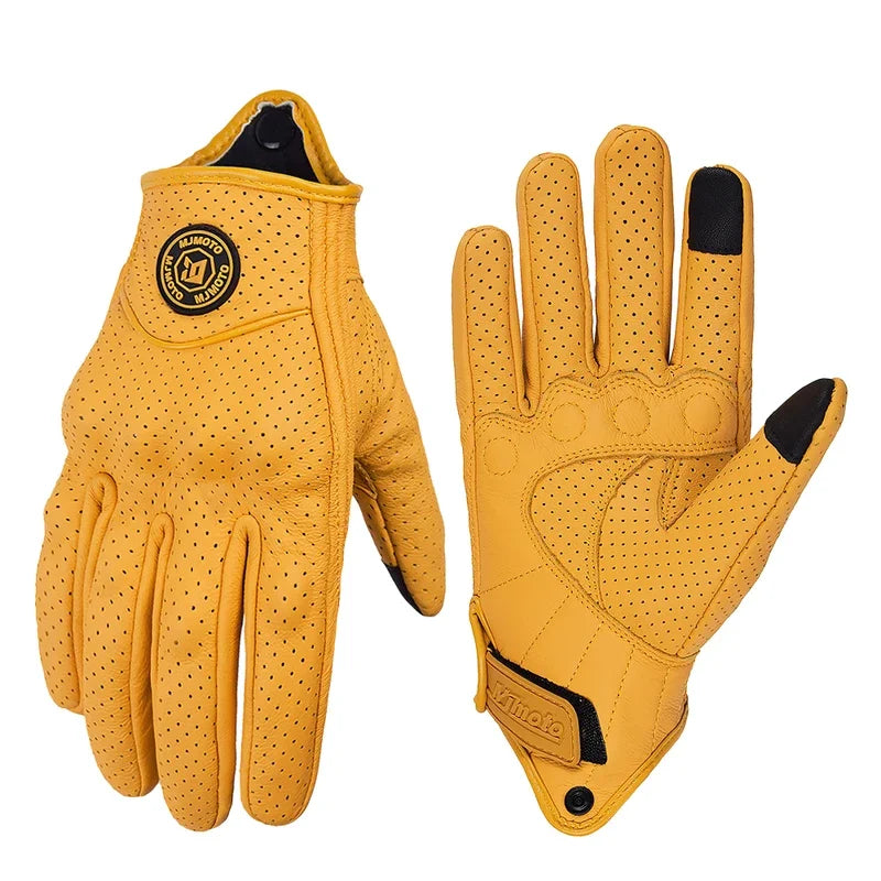 MJMOTO New Yellow Retro Motorcycle Riding Gloves Breathable Comfort Offroad Luvas Joint Protection Motorbike Glove Touchscreen